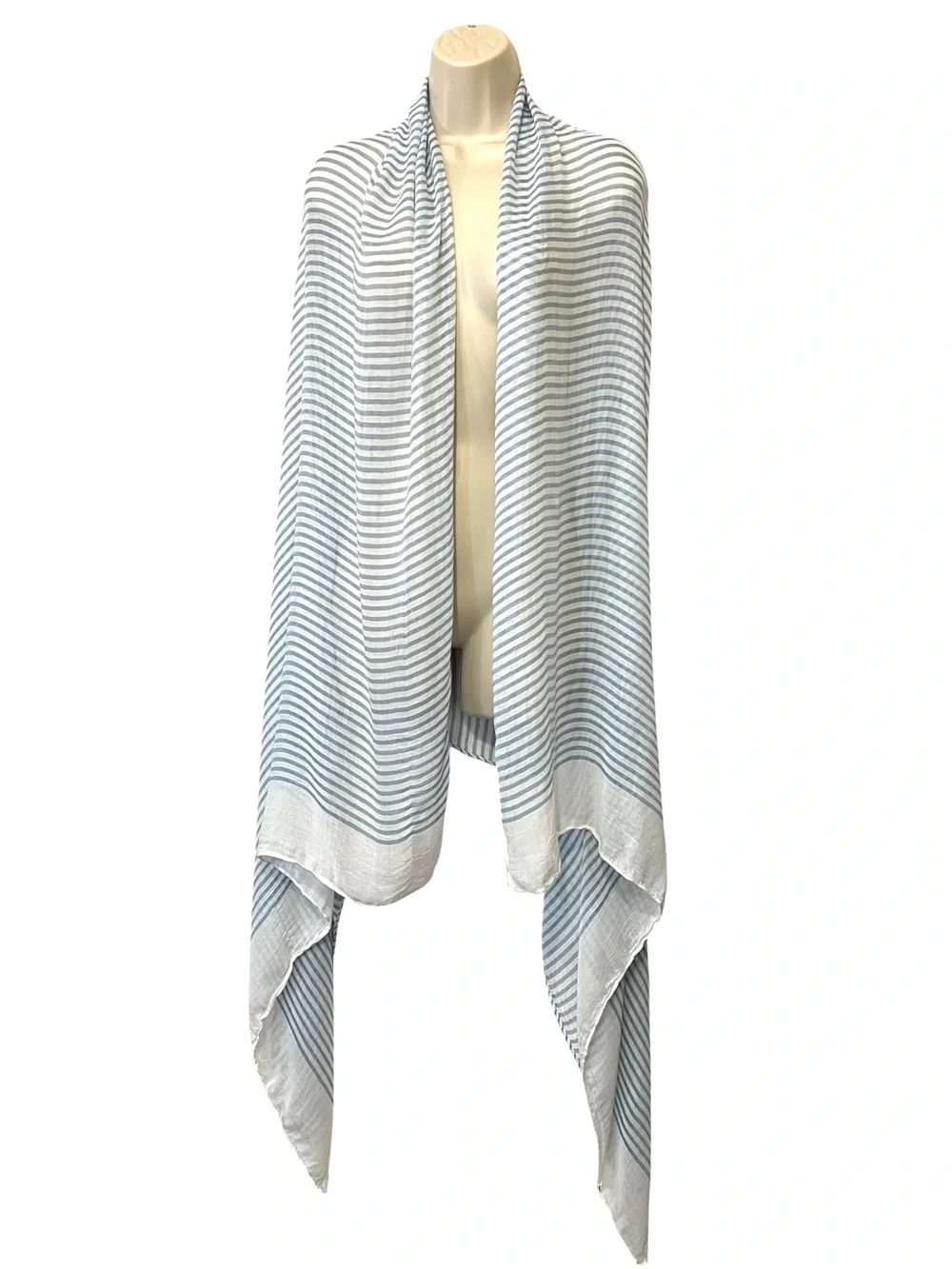 Vince Sheer Stripe Wool-Blend‎ Scarf, Color Sky / Optic White, 80x40